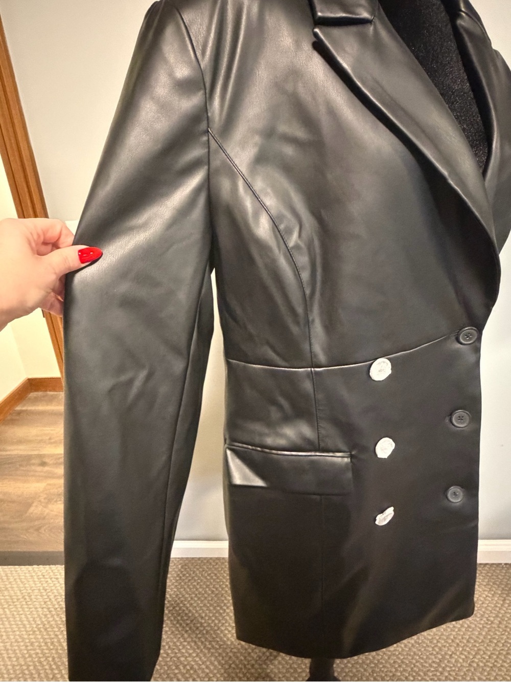 Steve Madden Vegan Leather Long Coat Blazer Black XL NWT - Picture 2 of 5